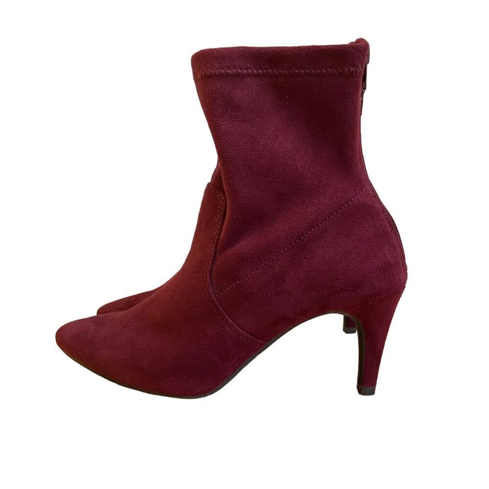 Aerosoles Womens Burgundy Suede Mid-Calf Heeled Boots With Back Zipper Closure
